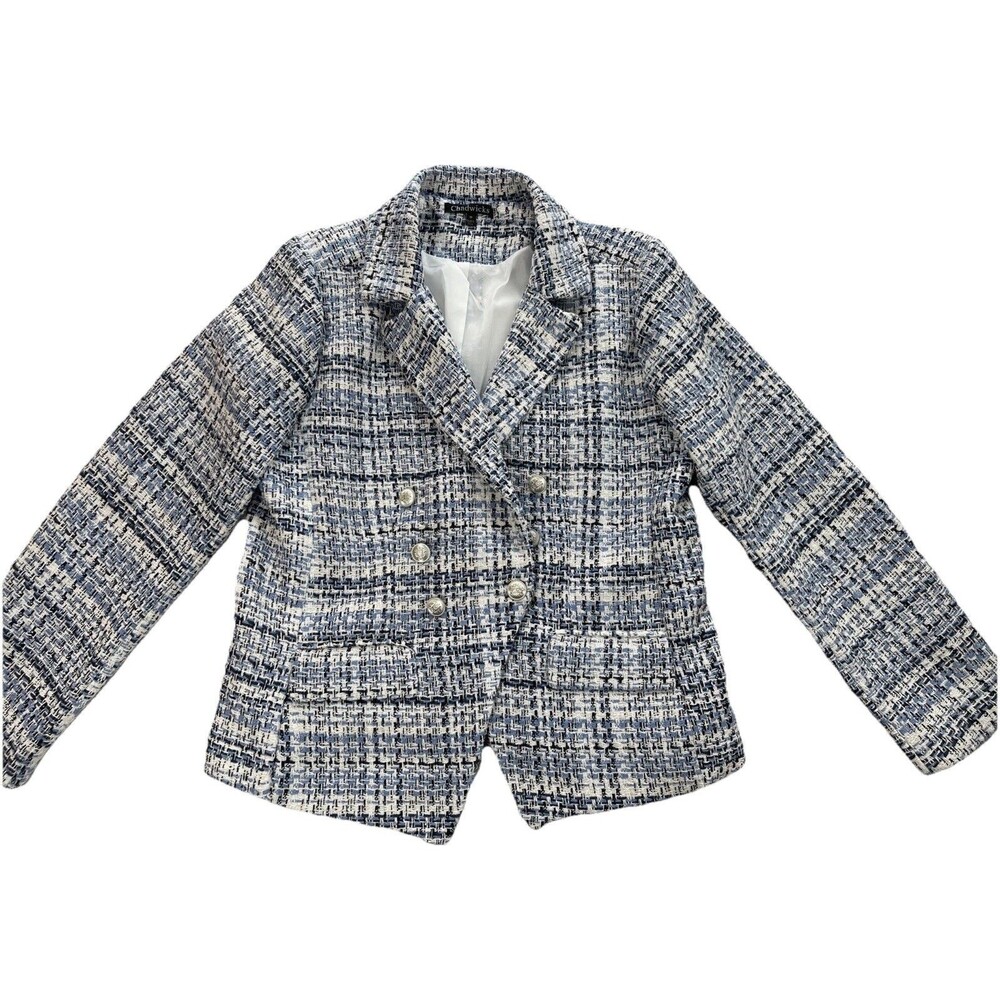 Chadwick's Women’s Tweed Blazer Jacket Sz M Career Blue & White Double-Breasted
